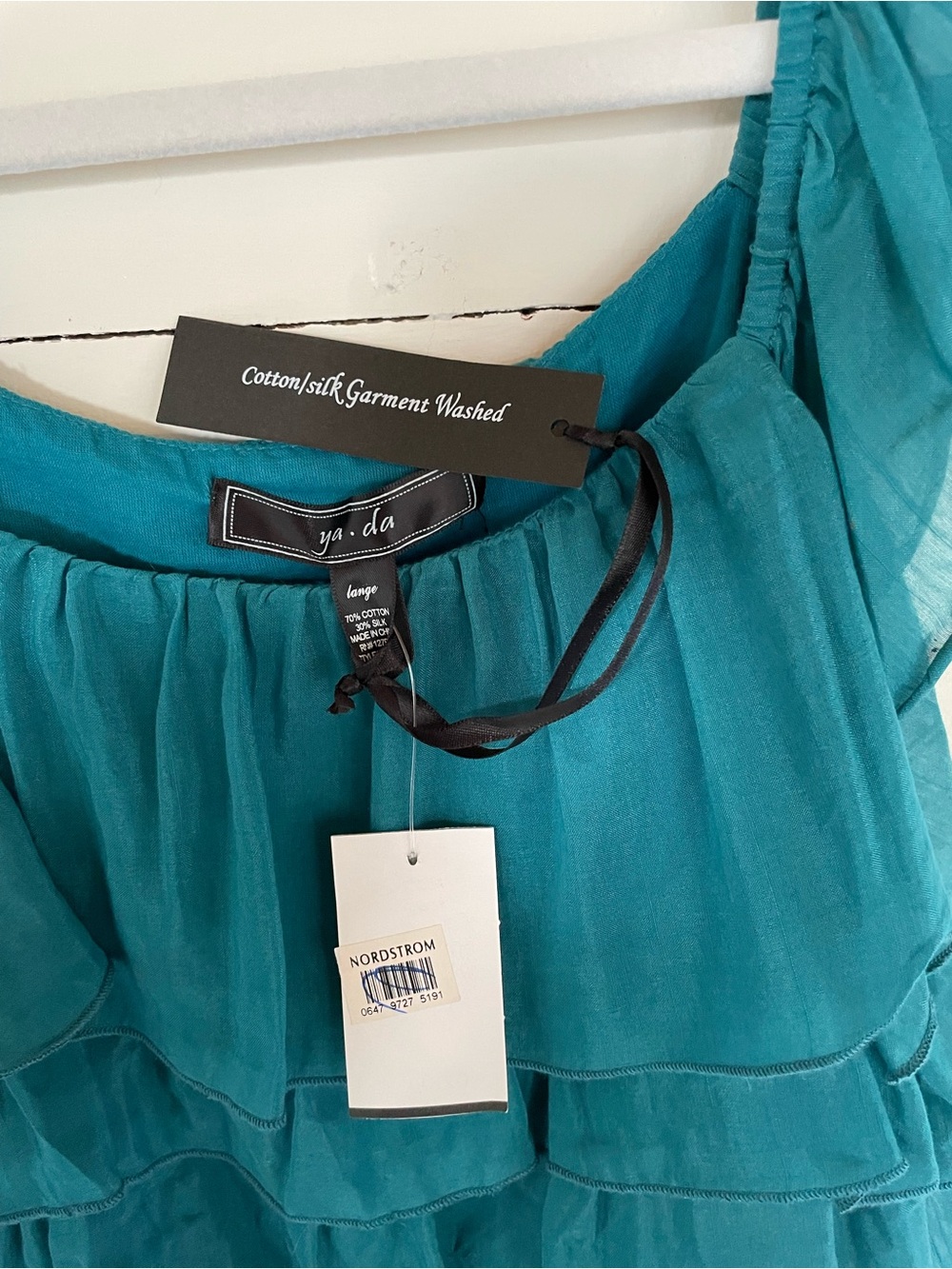 NWT Ya-Da Teal Cotton/Silk Tiered Ruffle Women's sleeveless Top, Size Large - Picture 6 of 7